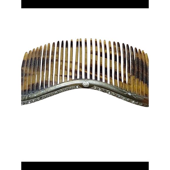 Vintage Brown Celluloid Tortoise Shell Rhinestone Large Hair Comb - Picture 5 of 8